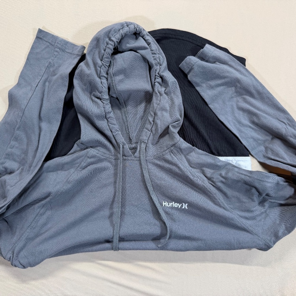 Men’s Hurley Long Sleeve Sun Shirt with Hood - Black White Gray Colorblock - S - Picture 6 of 6